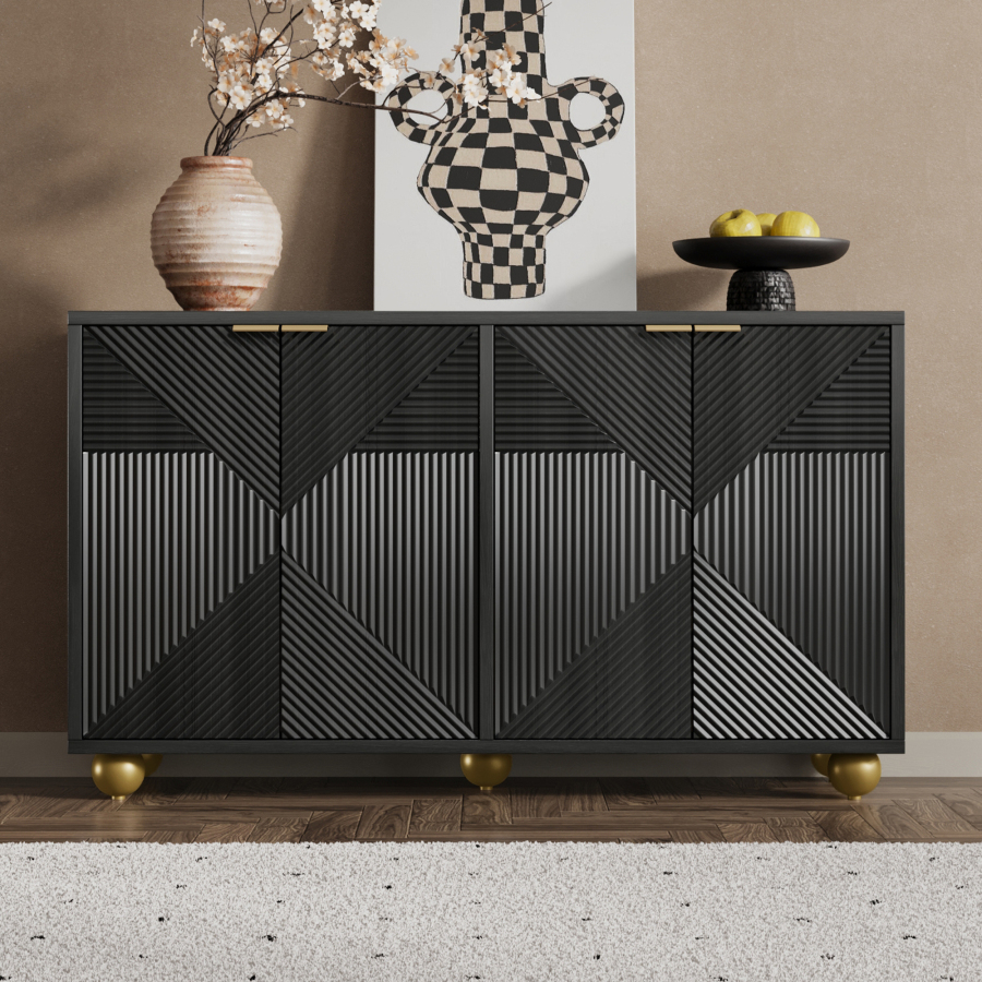 Aparador para salón comedor recibidor 4 puertas negro 71,5x120x35cm
