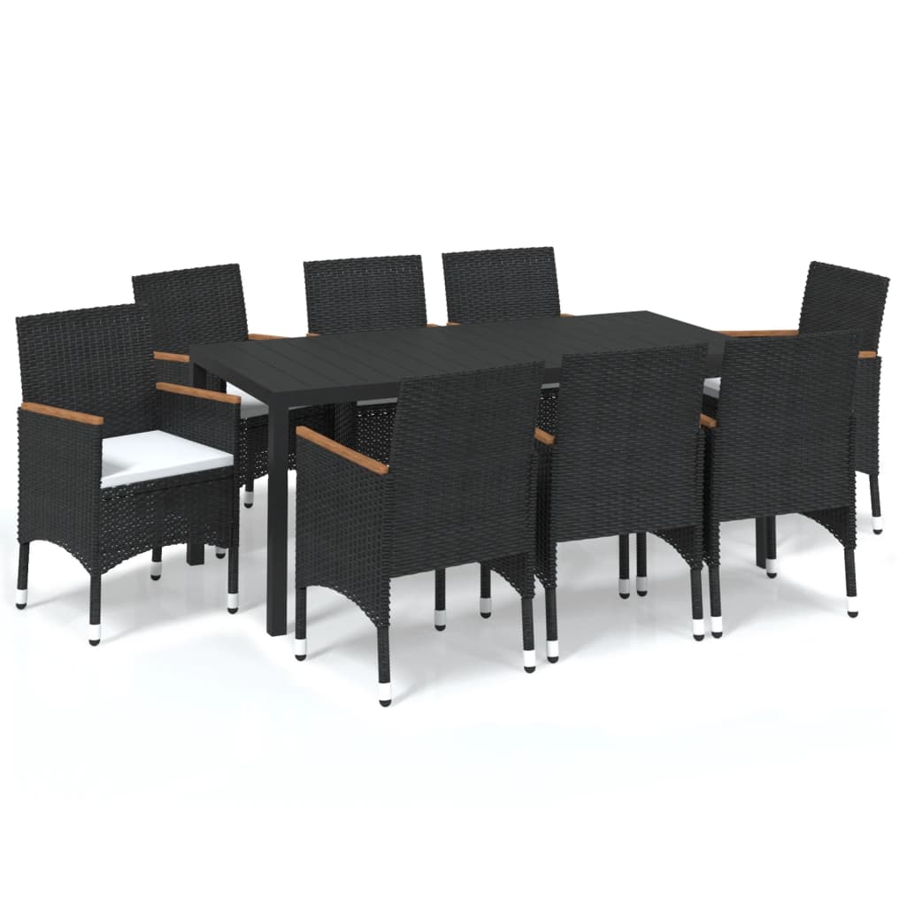 vidaXL set de muebles de jardín 9 pzas y cojines ratán sintético negro