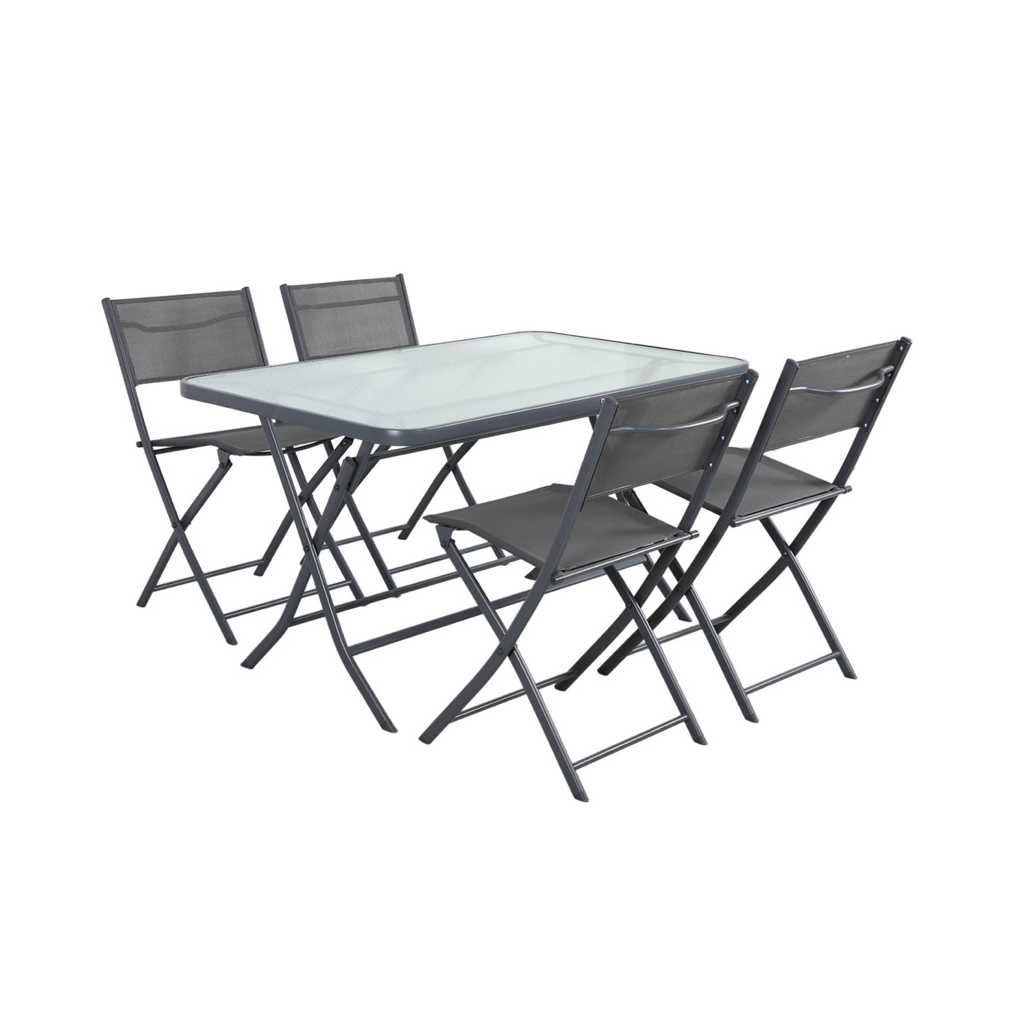 Mesa de jardín plegable de acero + 4 asientos de textileno antracita