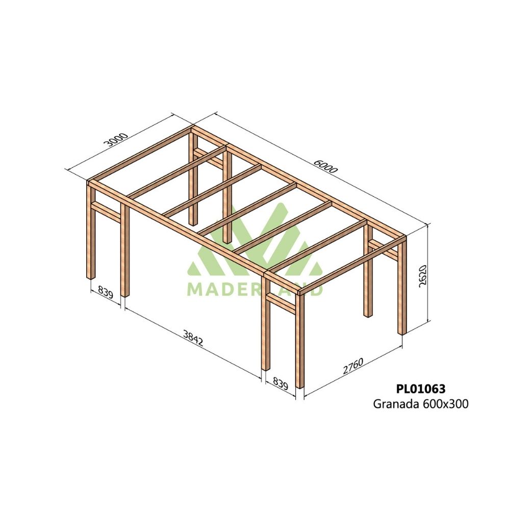 Pérgola de madera laminada - granada 600x300cm (maderland)