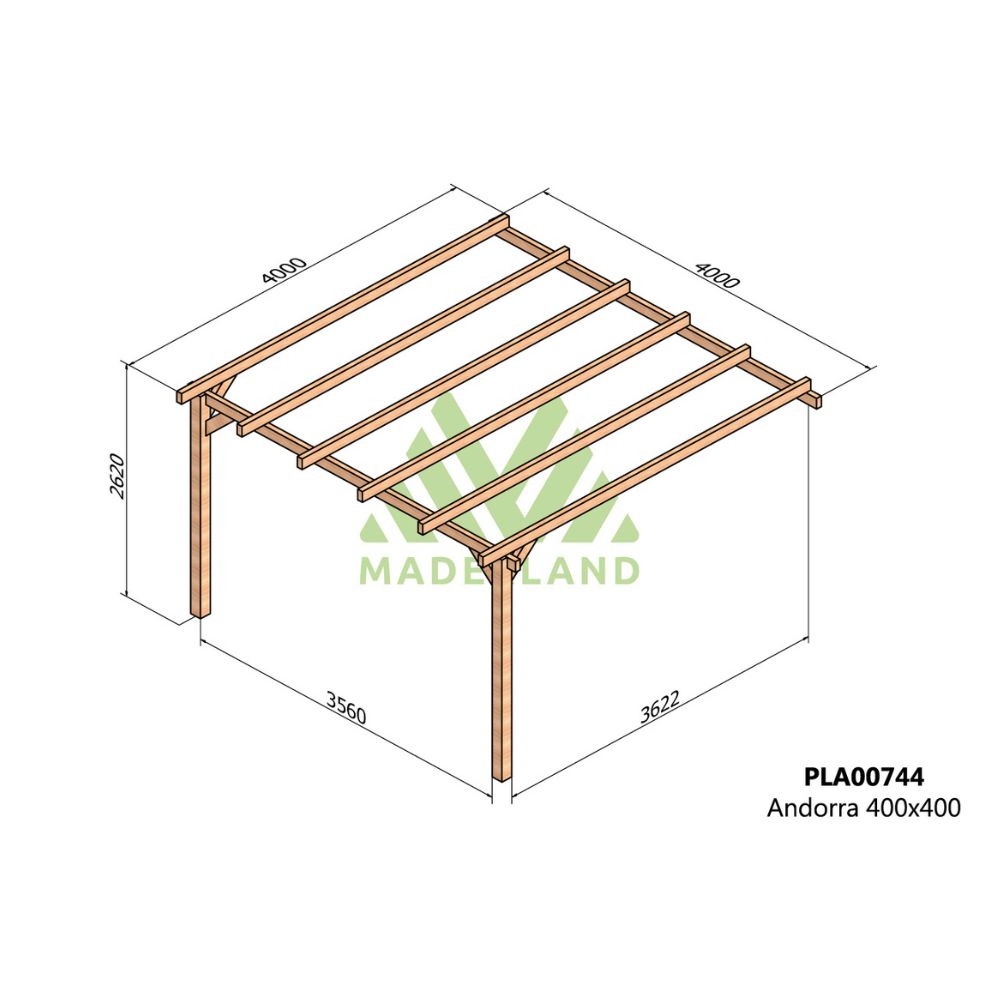 Pérgola de madera laminada adosada - andorra ad. 400x400cm (maderland)