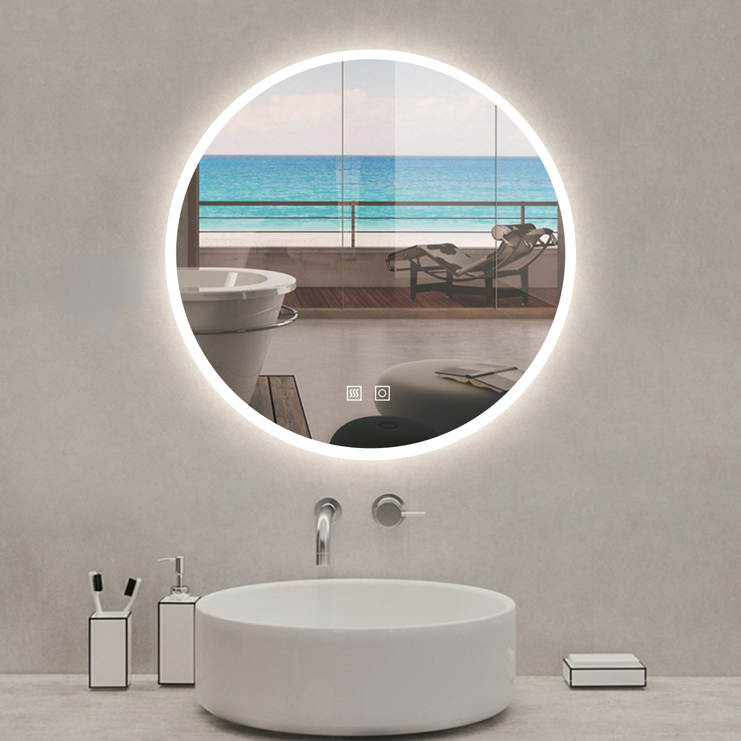 Espejo redondo de baño LED 60cm + antivaho + brillo ajustable