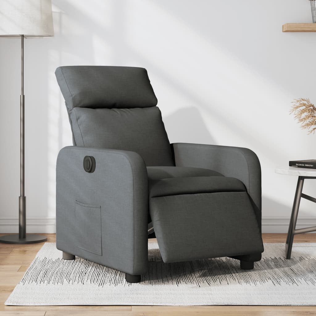 Sillón reclinable eléctrico de tela gris oscuro qweo1327