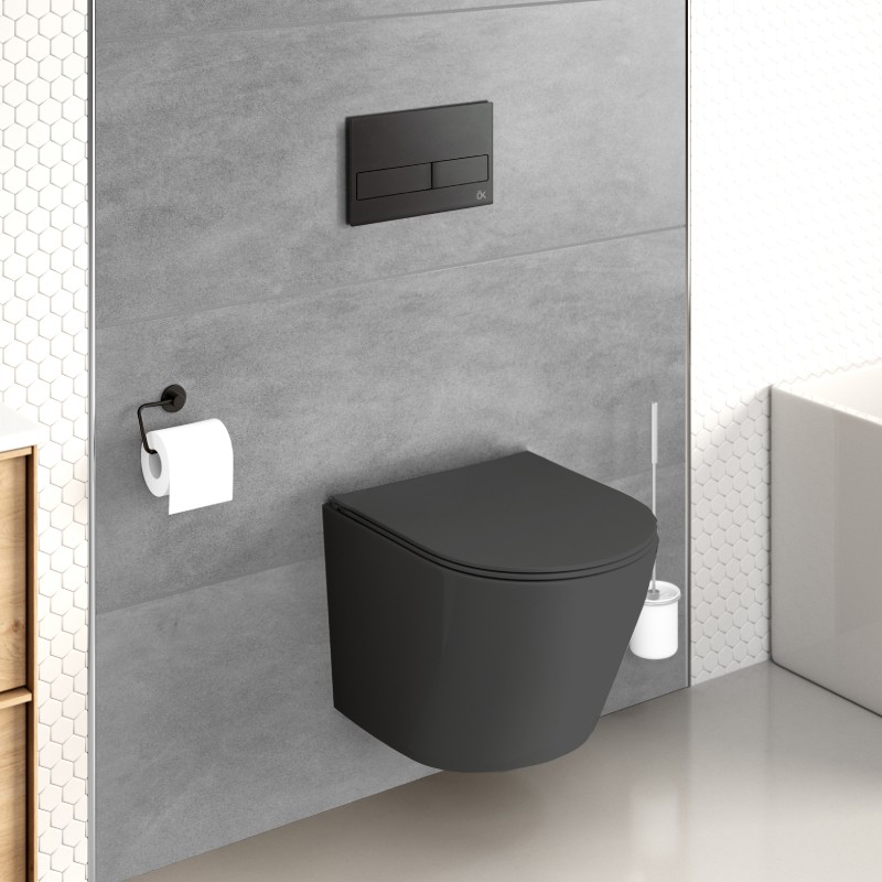 Inodoro suspendido completo rimless elba negro mate |pulsador y cisterna