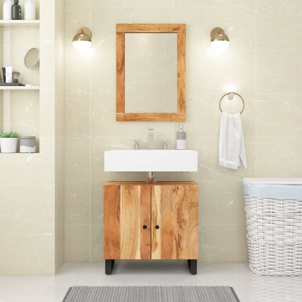 Conjunto de muebles de baño 2 piezas madera maciza de acacia(sin lavabo)