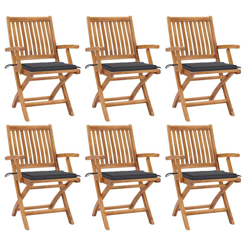 vidaXL sillas de jardín plegables 6 uds madera maciza teca con cojines