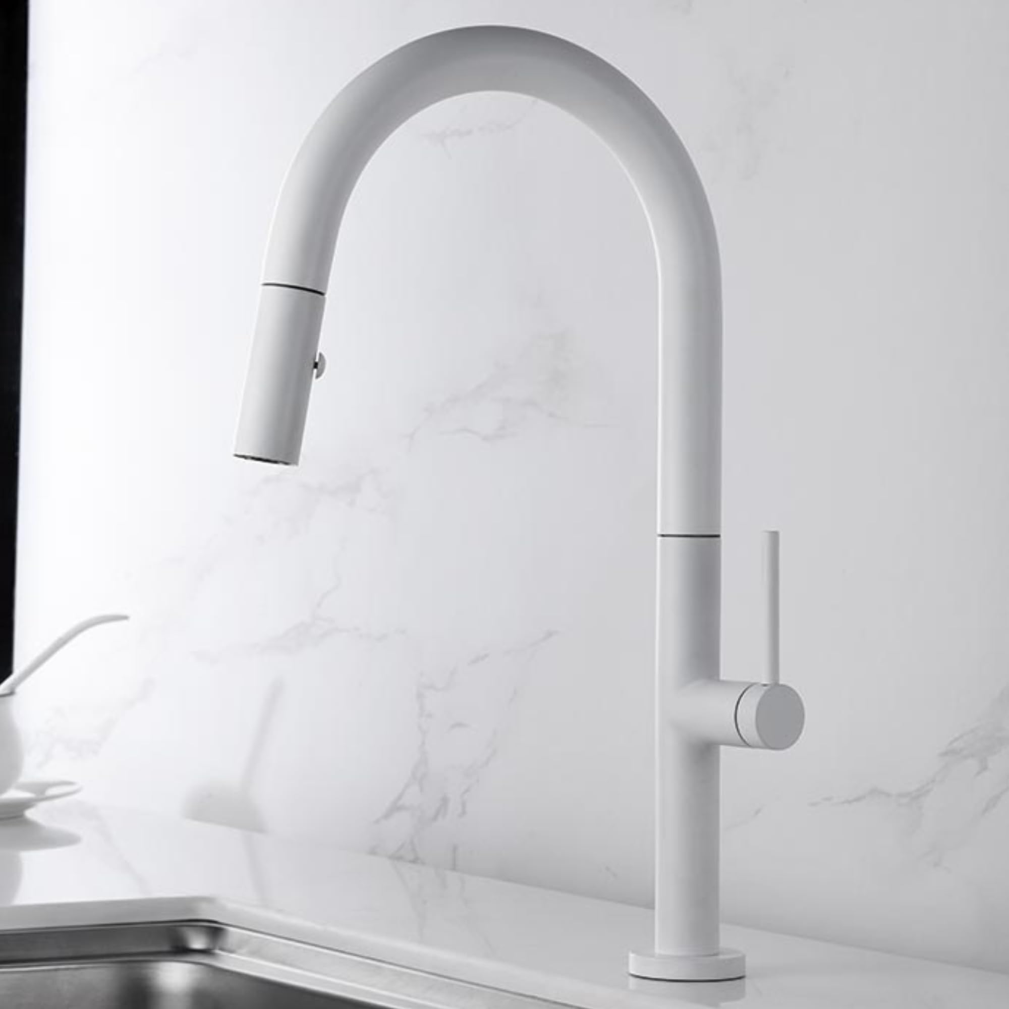 Imex - grifo monomando de cocina extraíble blanco serie samoa