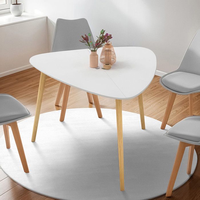 Mesa de comedor triangular - blanco madera - 110 cm