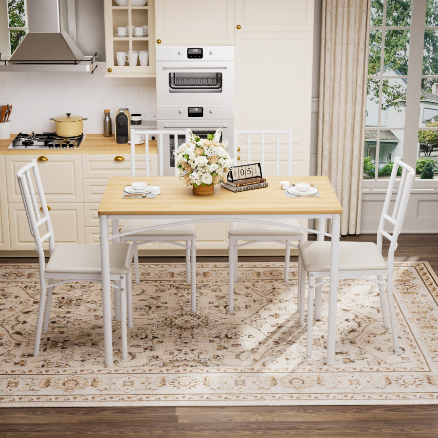 Mesa comedor con 4 sillas aglomerado natural blanco 76,5x110x60cm