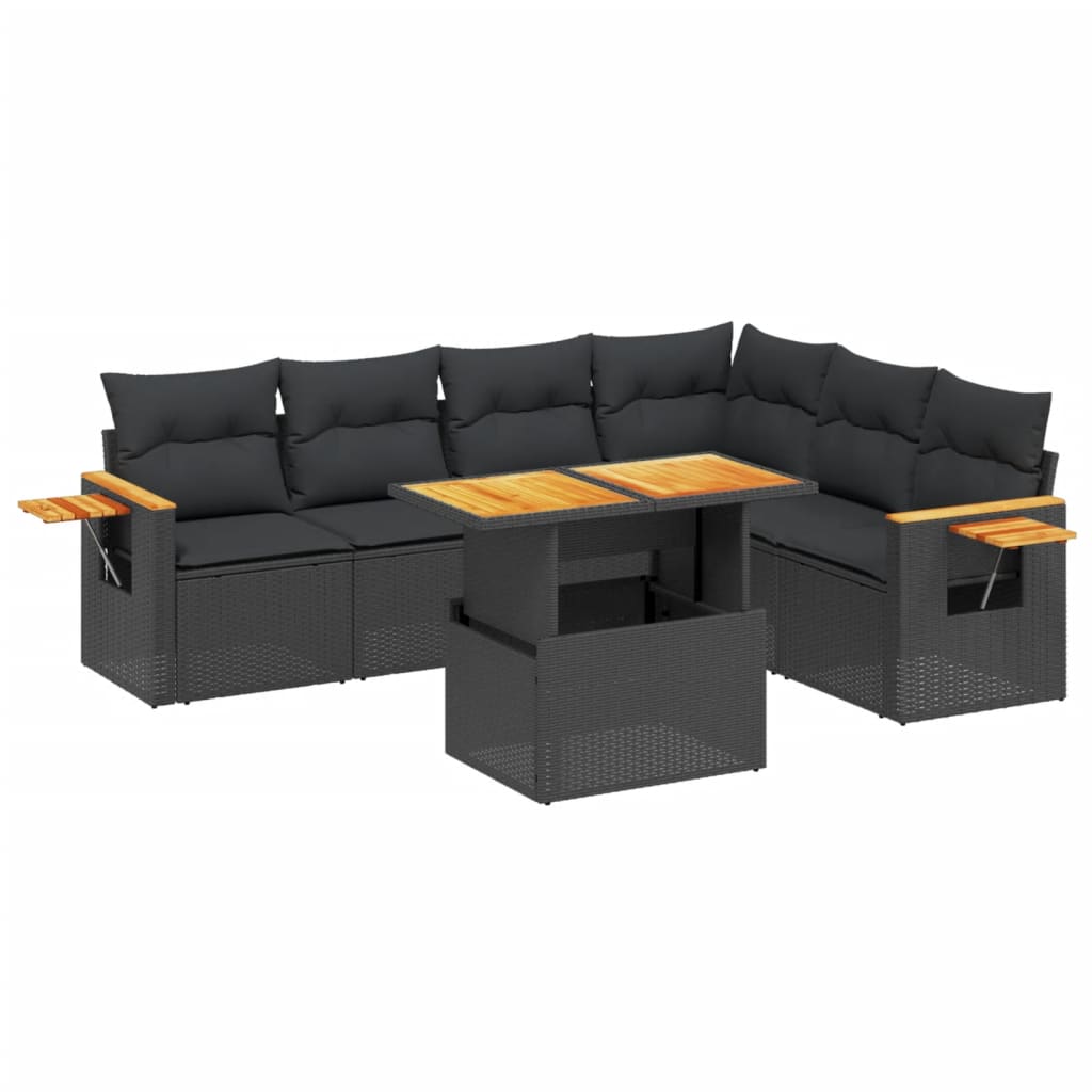 vidaXL set de comedor de jardín 7 pzas y cojines ratán sintético negro