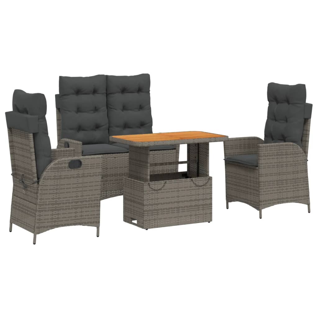 vidaXL juego de comedor de jardín 4 piezas con cojines ratán pe gris