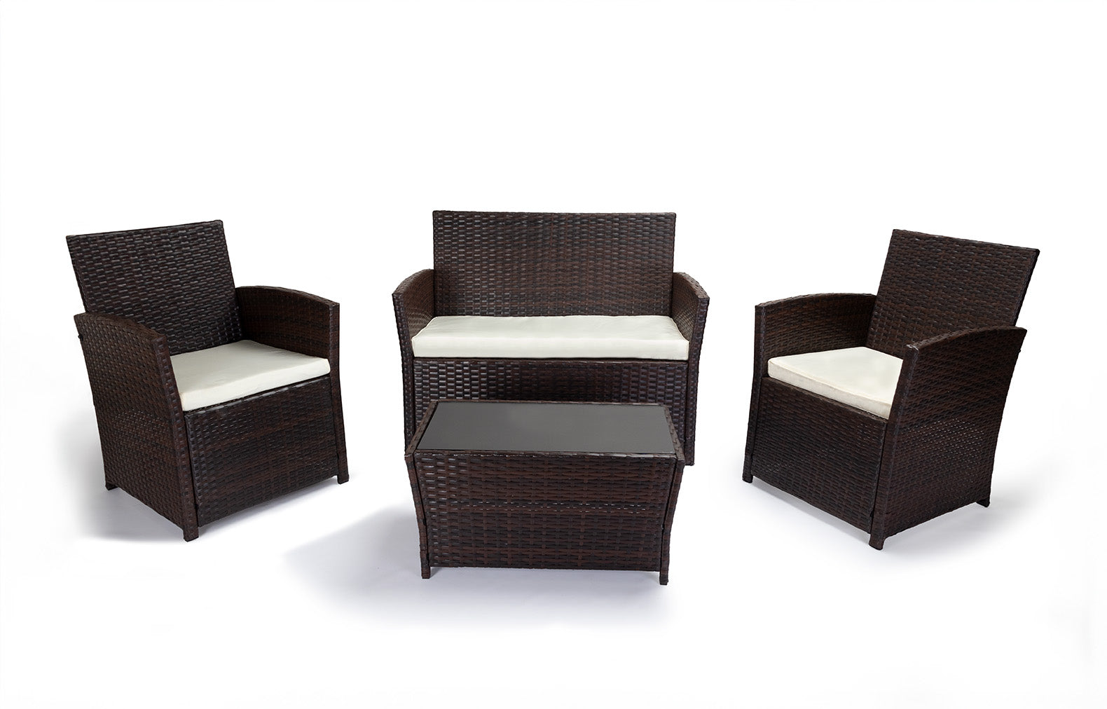 Conjunto sofa + 2 sillones + mesa de ratan pe. Muebles de jardin y