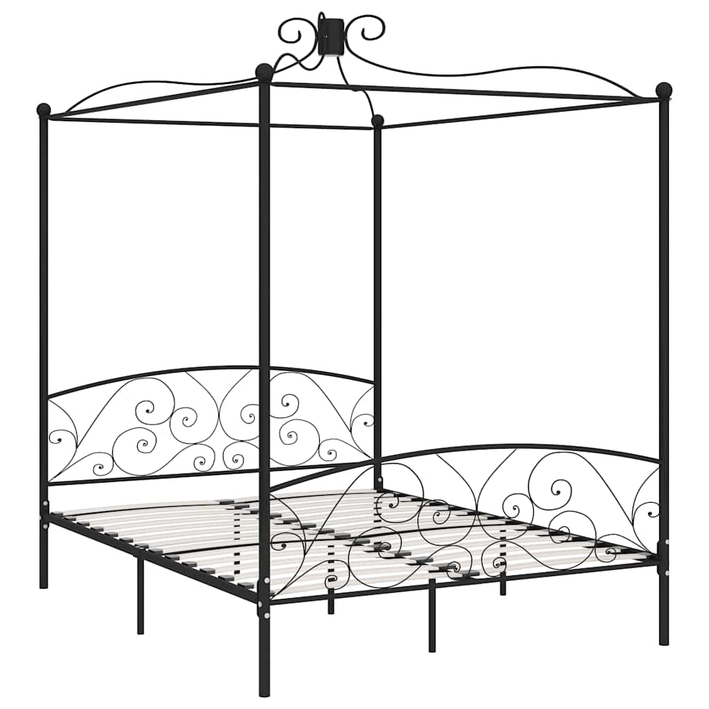 vidaXL estructura de cama con dosel sin colchón metal negro 180x200 cm