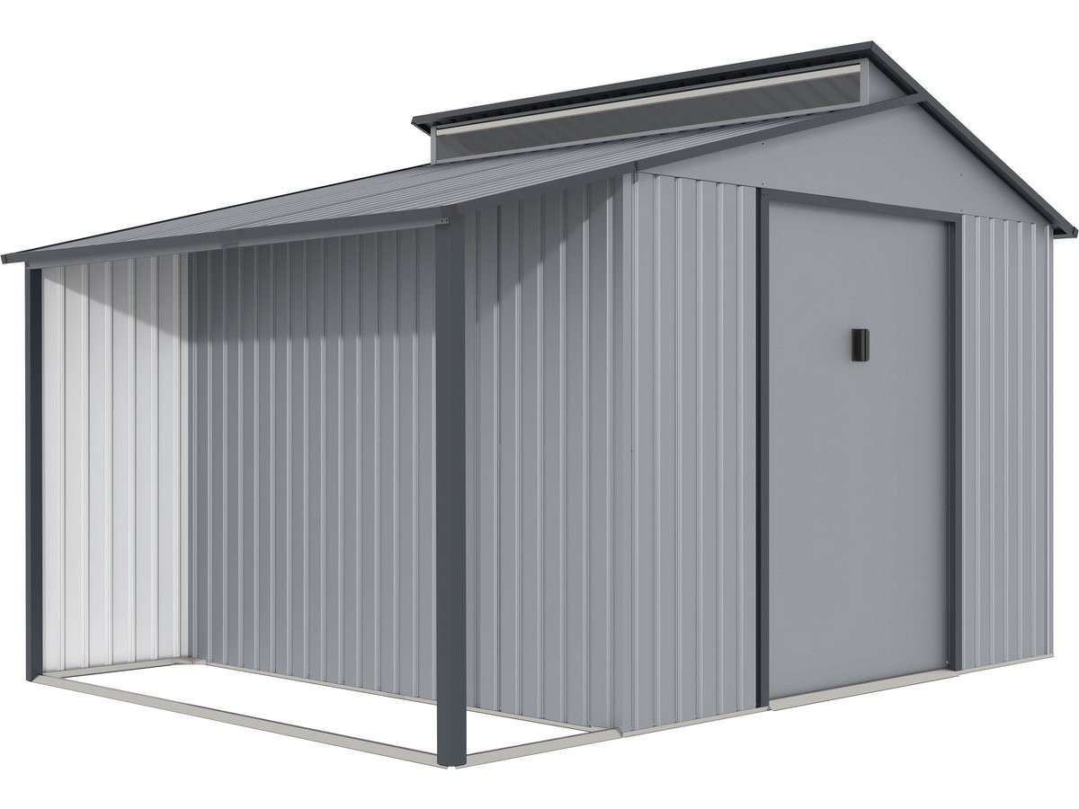 Caseta de metal con pergola "madras" - 9.12 m² - gris