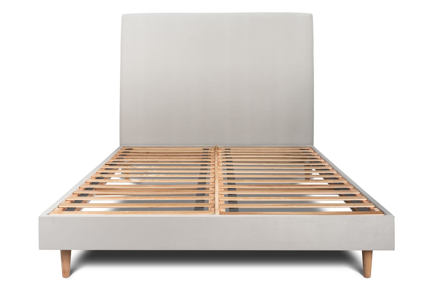Cama de 135x190 cm con cabecero tapizado - tejido de terciopelo - gris clar