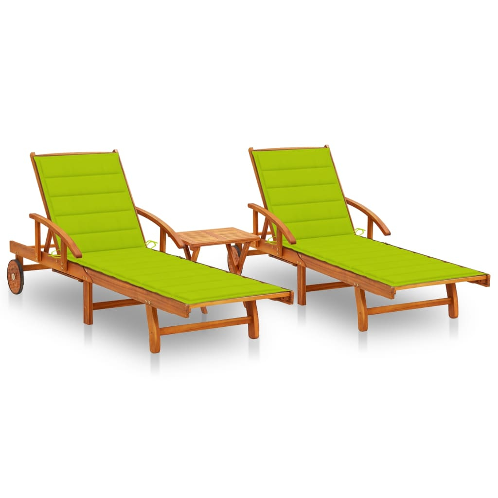 vidaXL tumbonas con mesa y cojines 2 uds madera maciza de acacia