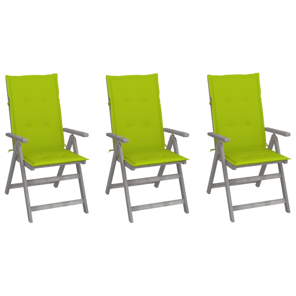 vidaXL sillas reclinables jardín y cojines 3 uds madera maciza acacia
