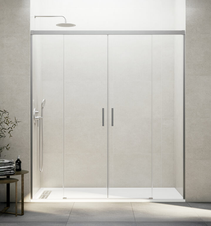 Mampara basic spazio 2 puertas + 2 fijos transparente niquel 170 cm
