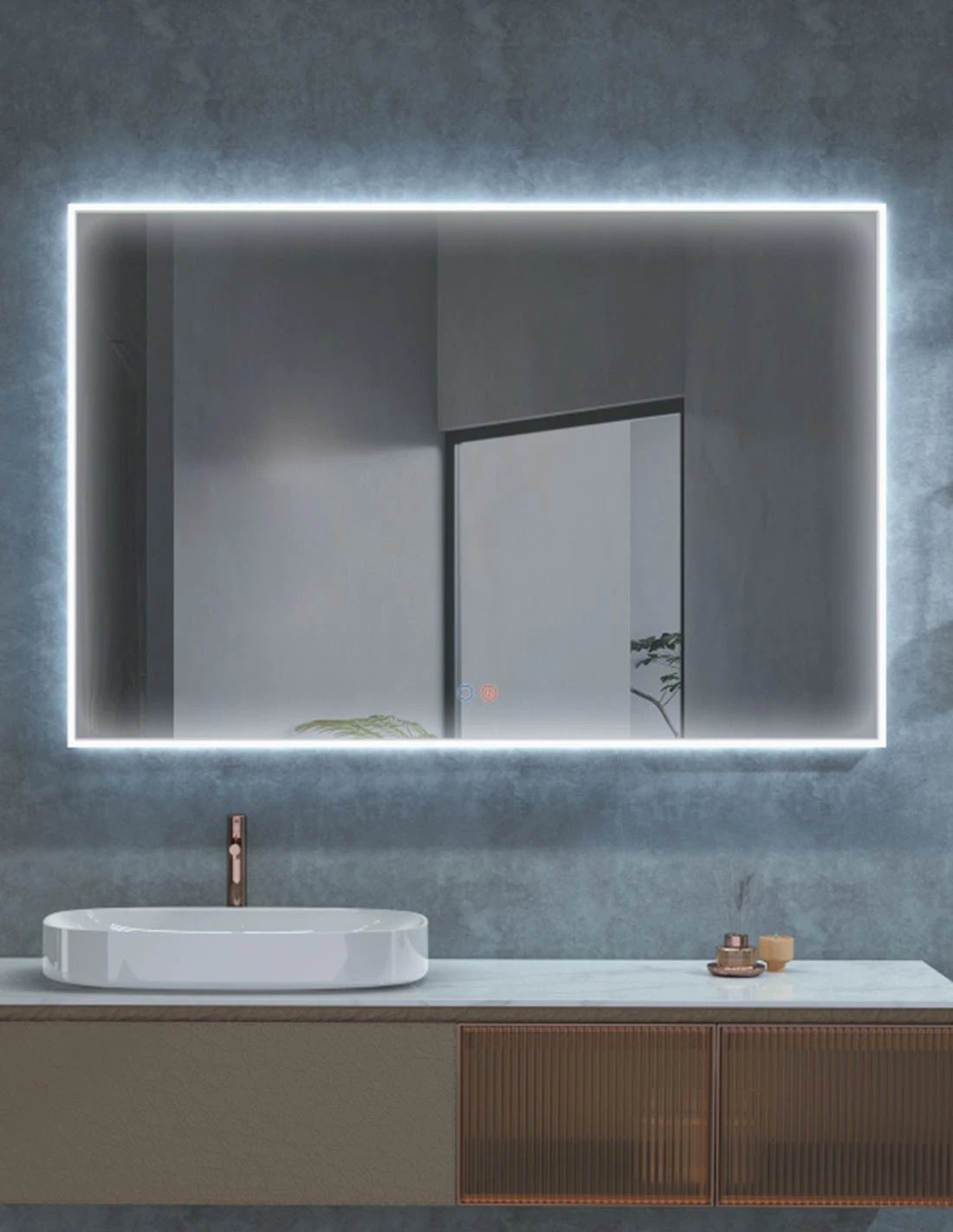 Espejo luz LED, marco acrílico 3 tipos de luz, on/off, anti-vaho 120x80cm