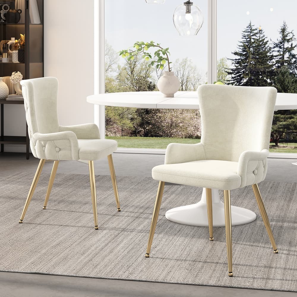 Conjunto de sillas de comedor terciopelo beige set de 2 con patas doradas