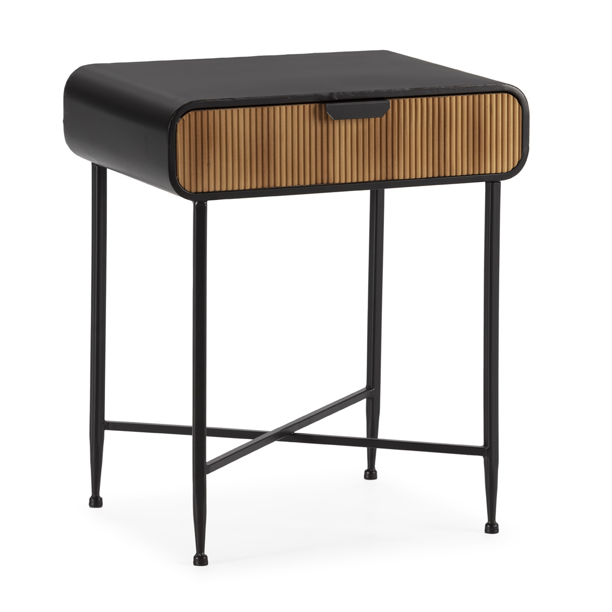 Mesita de noche 57x42x67 metal negro, madera negro, natural