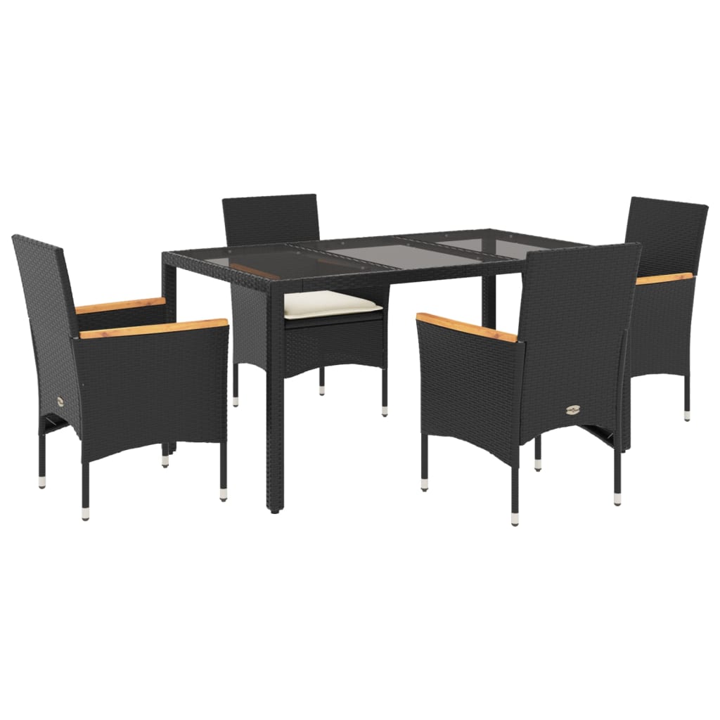 vidaXL set comedor jardín 5 pzas cojines ratán sintético vidrio negro