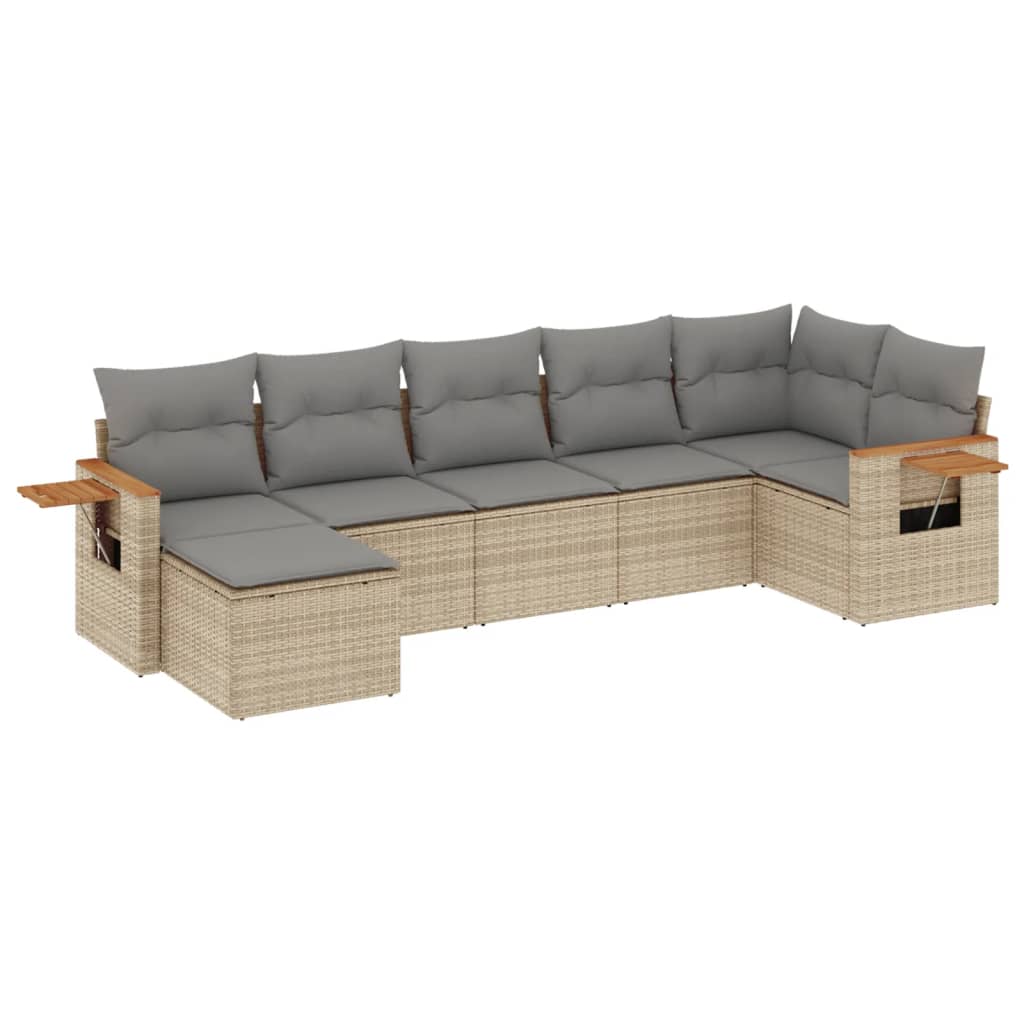 vidaXL set sofás de jardín 7 piezas y cojines ratán sintético beige