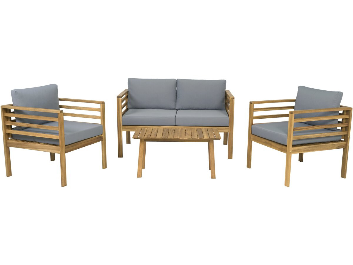 Conjunto de jardín de madera con cojines <<beckham>> - 4 plazas - gris