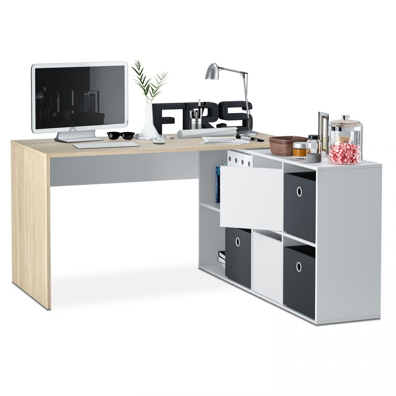 Mesa de escritorio multiposición 136x139 cm adapta xl blanco - roble