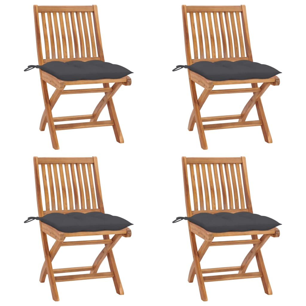 vidaXL sillas de jardín plegables 4 uds madera maciza teca con cojines