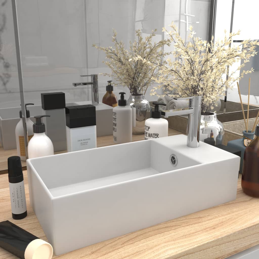 Lavabo con rebosadero cerámica blanco mate es4537