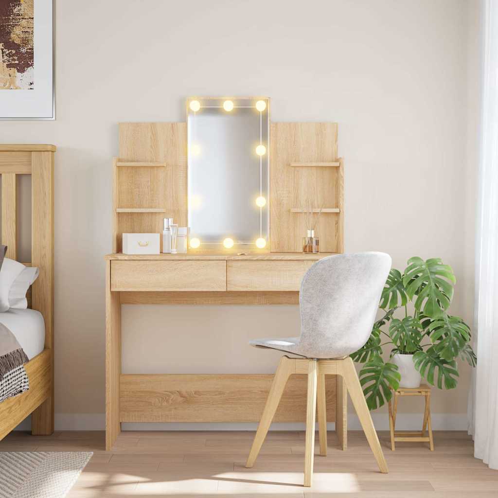 Tocador con luces LED roble sonoma 96x40x142 cm