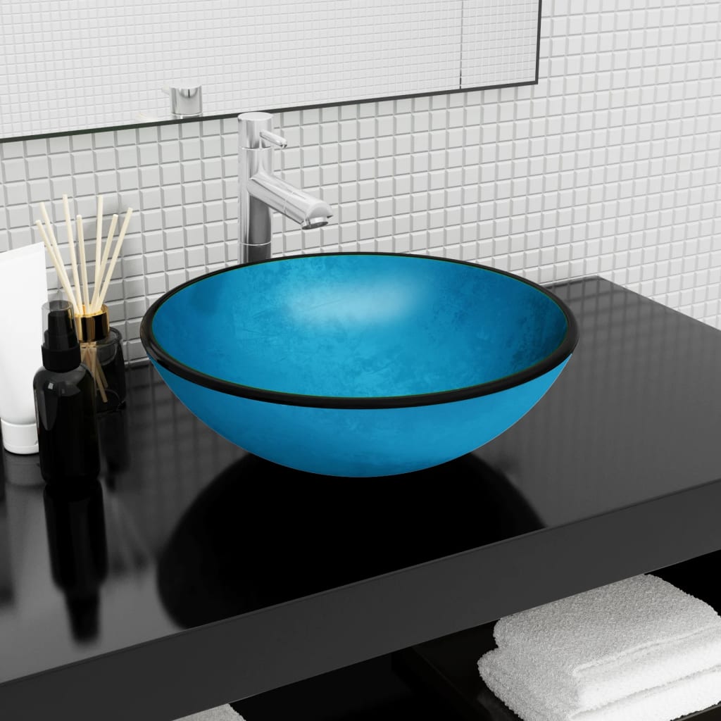 Lavabo de vidrio templado azul 42x14 cm es6555