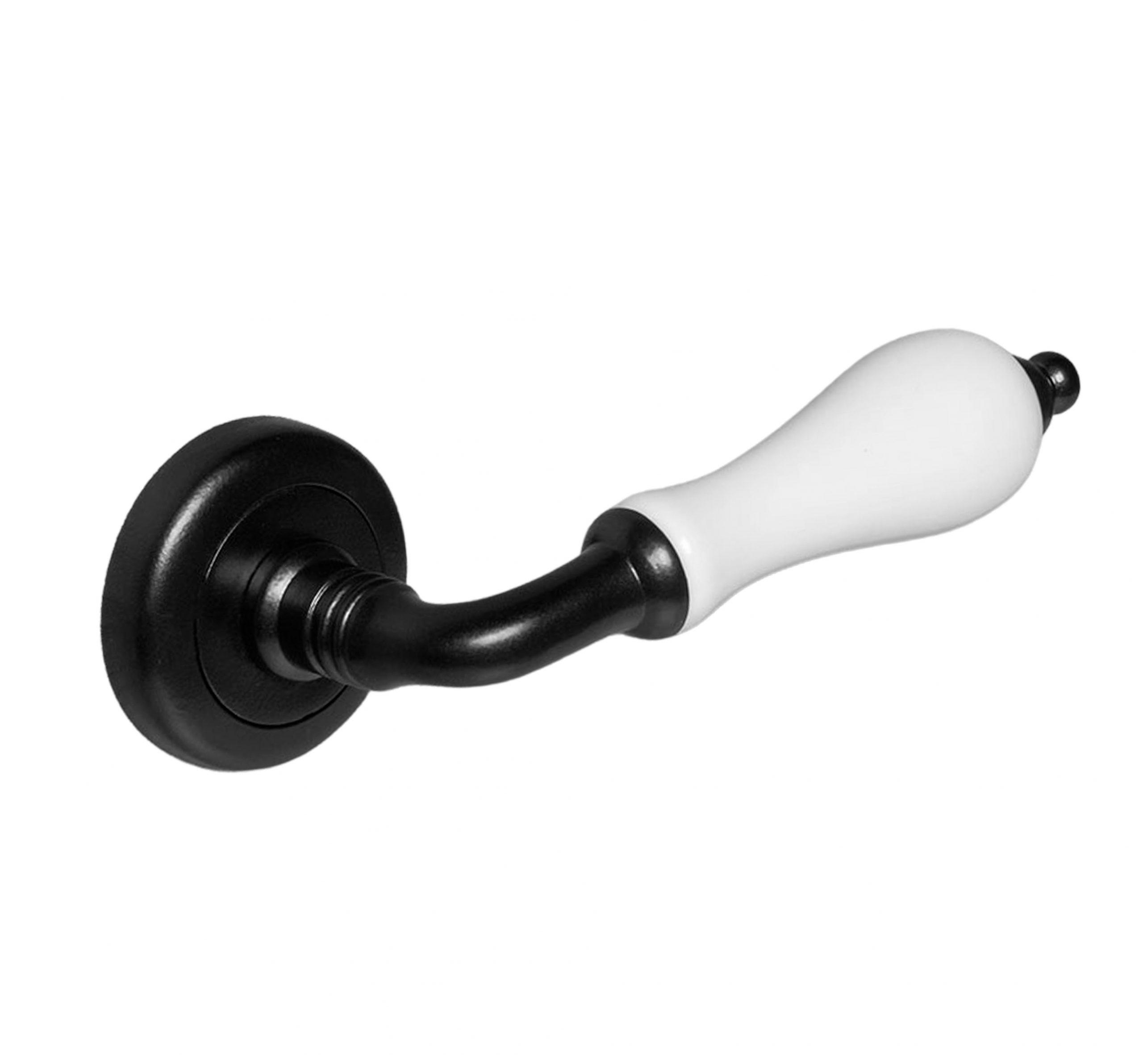 Juego Manillas Para Puerta Latón Roseta/Negro Con Porcelana Blanca