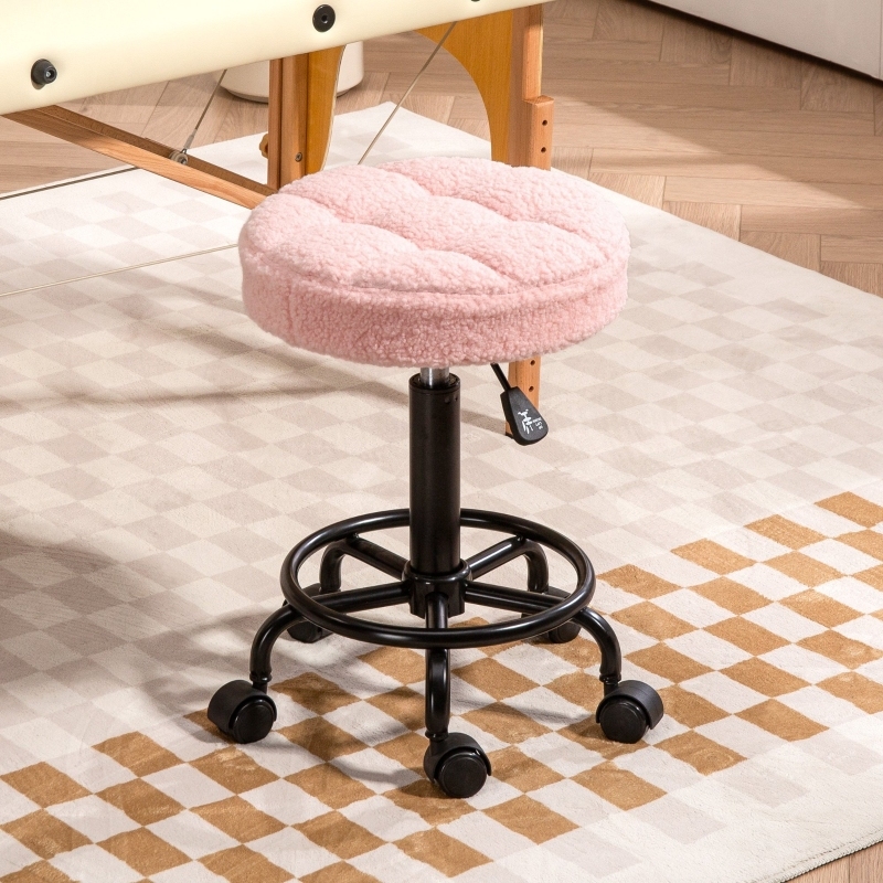 Taburete giratorio 50-66 cm poliéster rosa con ruedas