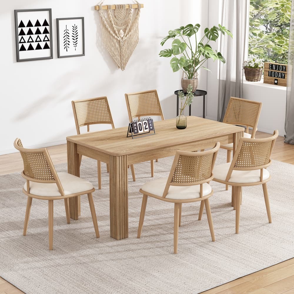 Conjunto de sillas de comedor ratán beige set de 6 con asiento pu
