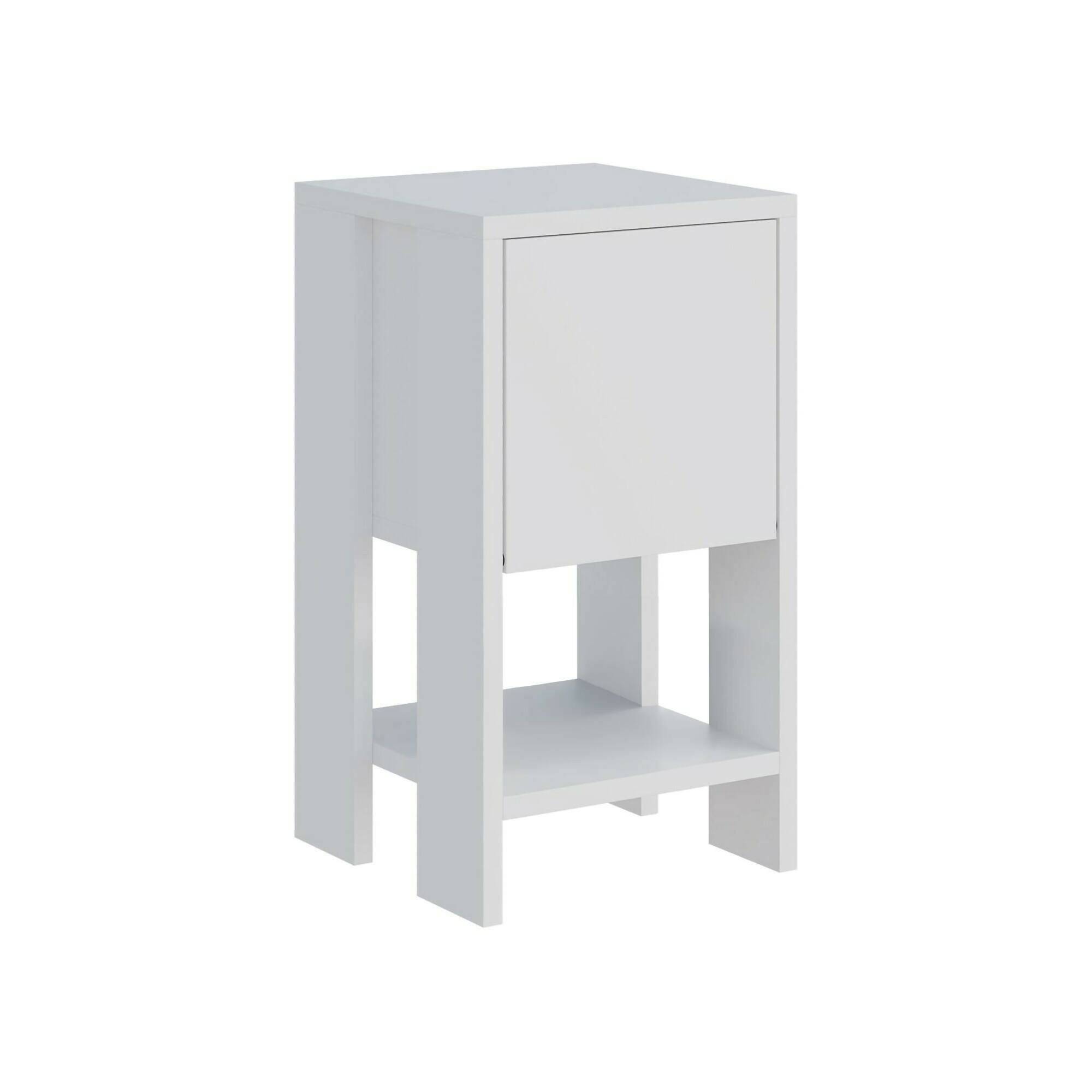 Mesa de noche filippa, apertura abatible, en madera blanca
