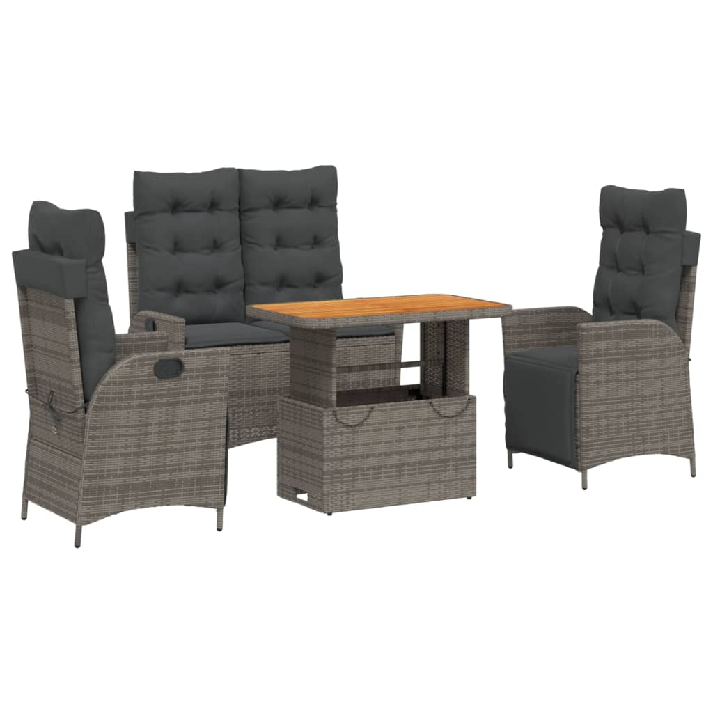 vidaXL juego de comedor de jardín 4 piezas con cojines ratán pe gris