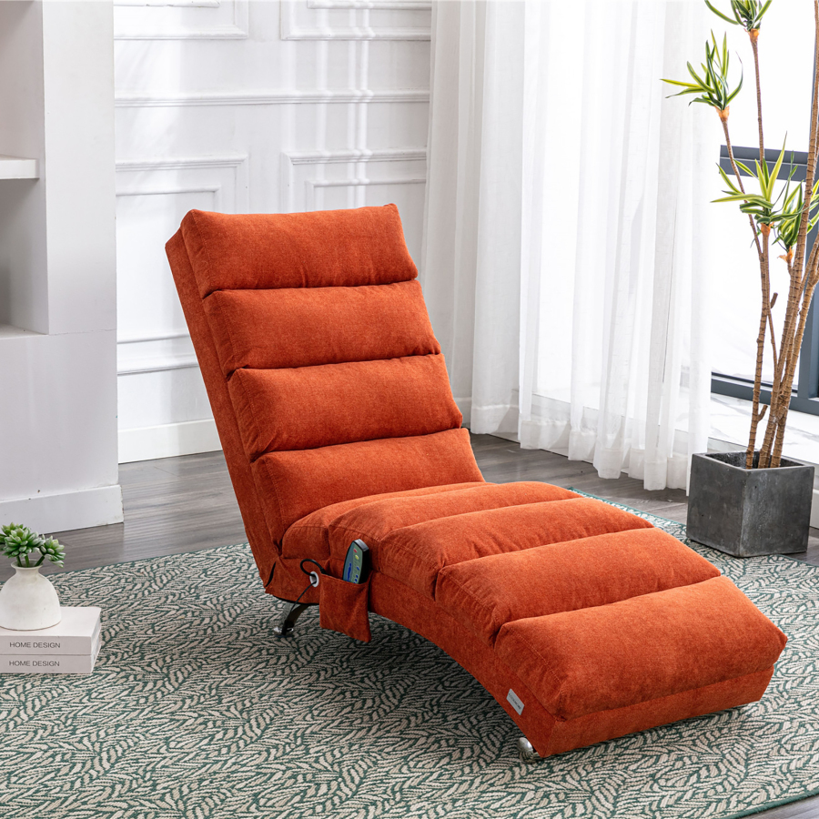 Sillón relax chaise longue lino naranja con vibración y bolsillo