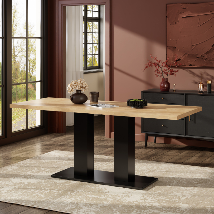 Mesa de comedor extensible rectangular mdf natural 140/180x70cm