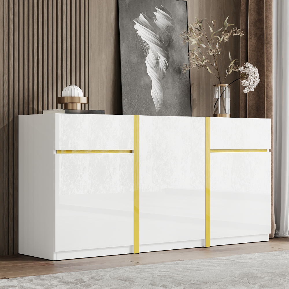 Aparador salón/comedor/recibidor 3 puertas 2 cajones blanco 78x160x40cm