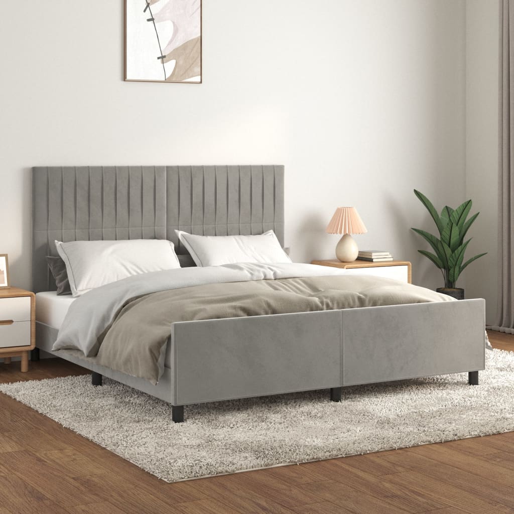 Cama con cabecero terciopelo gris claro 180x200cm reg4376