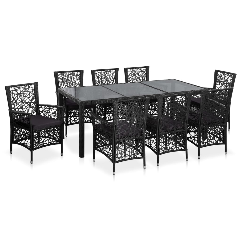 vidaXL conjunto de comedor de exterior 9 piezas ratán sintético negro