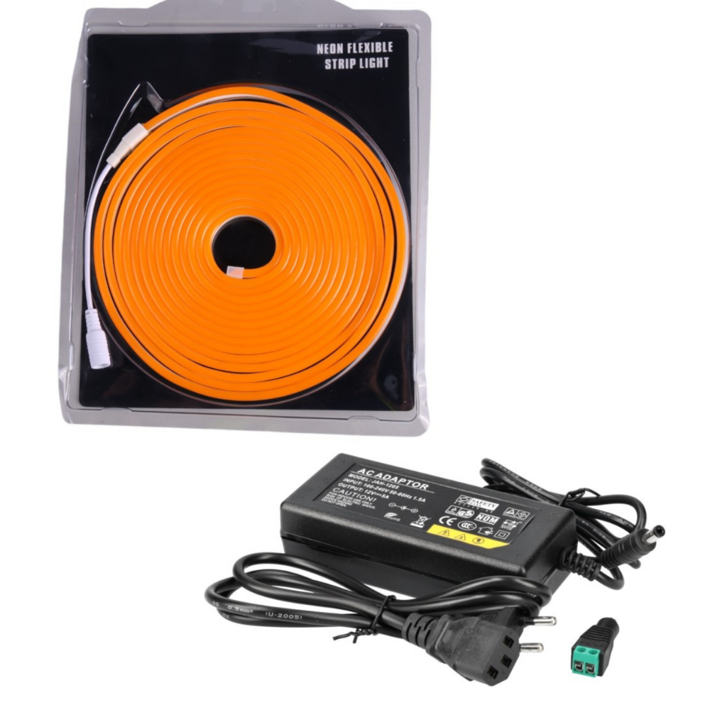 Kit neón LED 12v, 5m 6x12mm 120 LEDs/m. Color naranja + tranformador