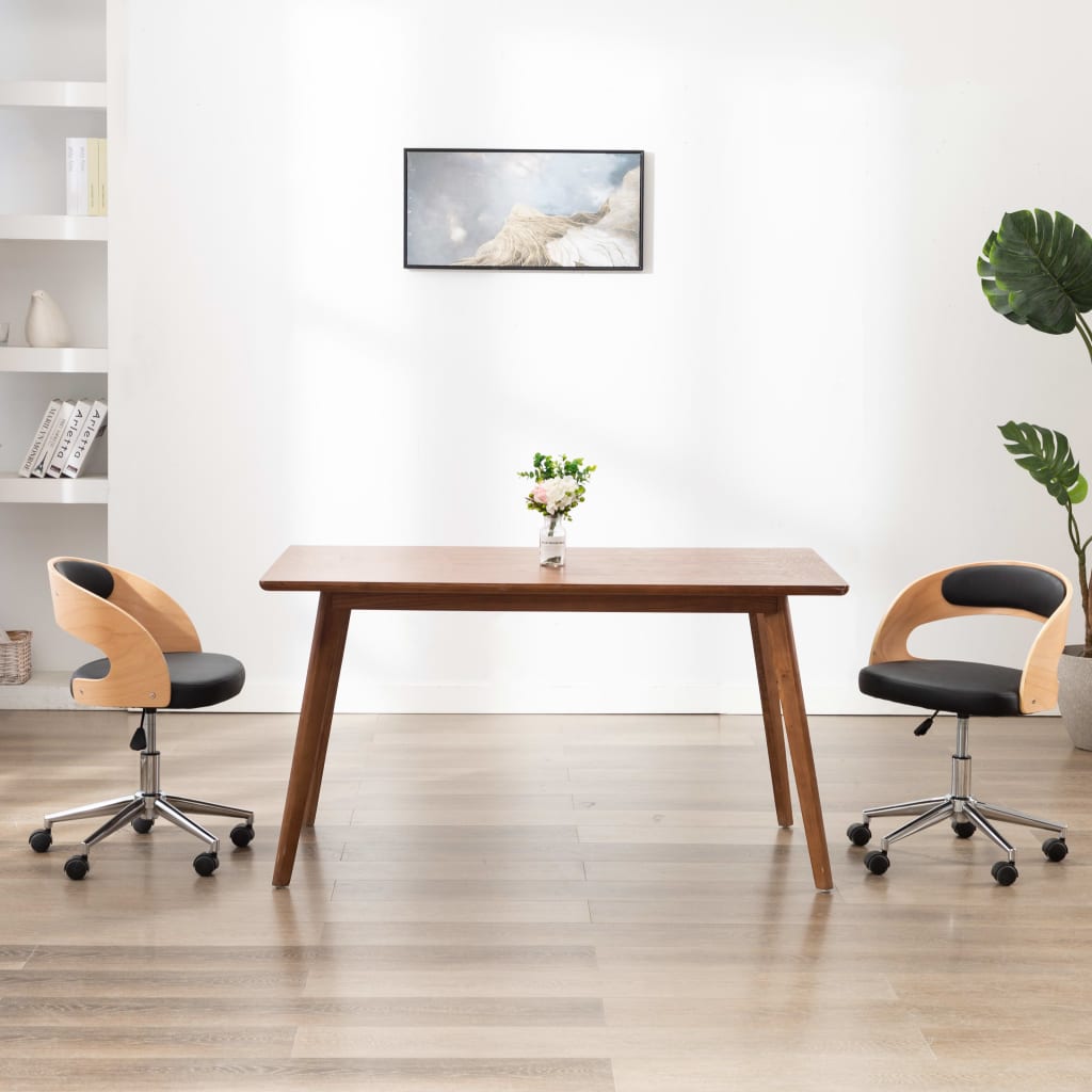 vidaXL silla de oficina giratoria madera curvada cuero sintético negro