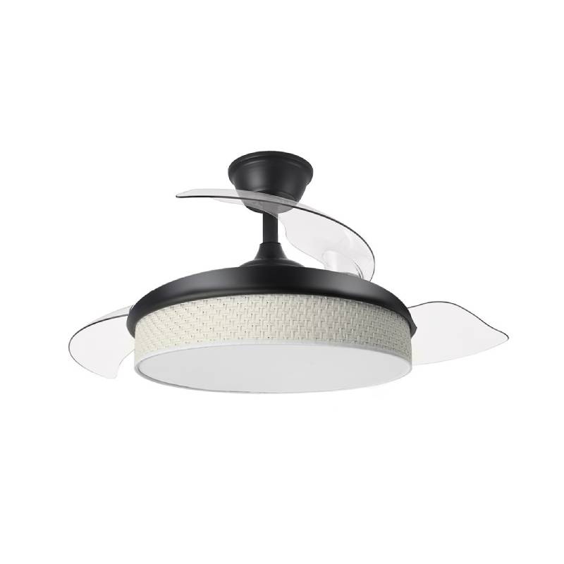 Ventilador dc moda 72w negro/cañizo blanco 3 aspas