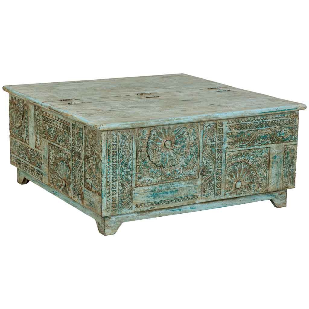 Mesa de centro de madera verde 100x100x47h cm