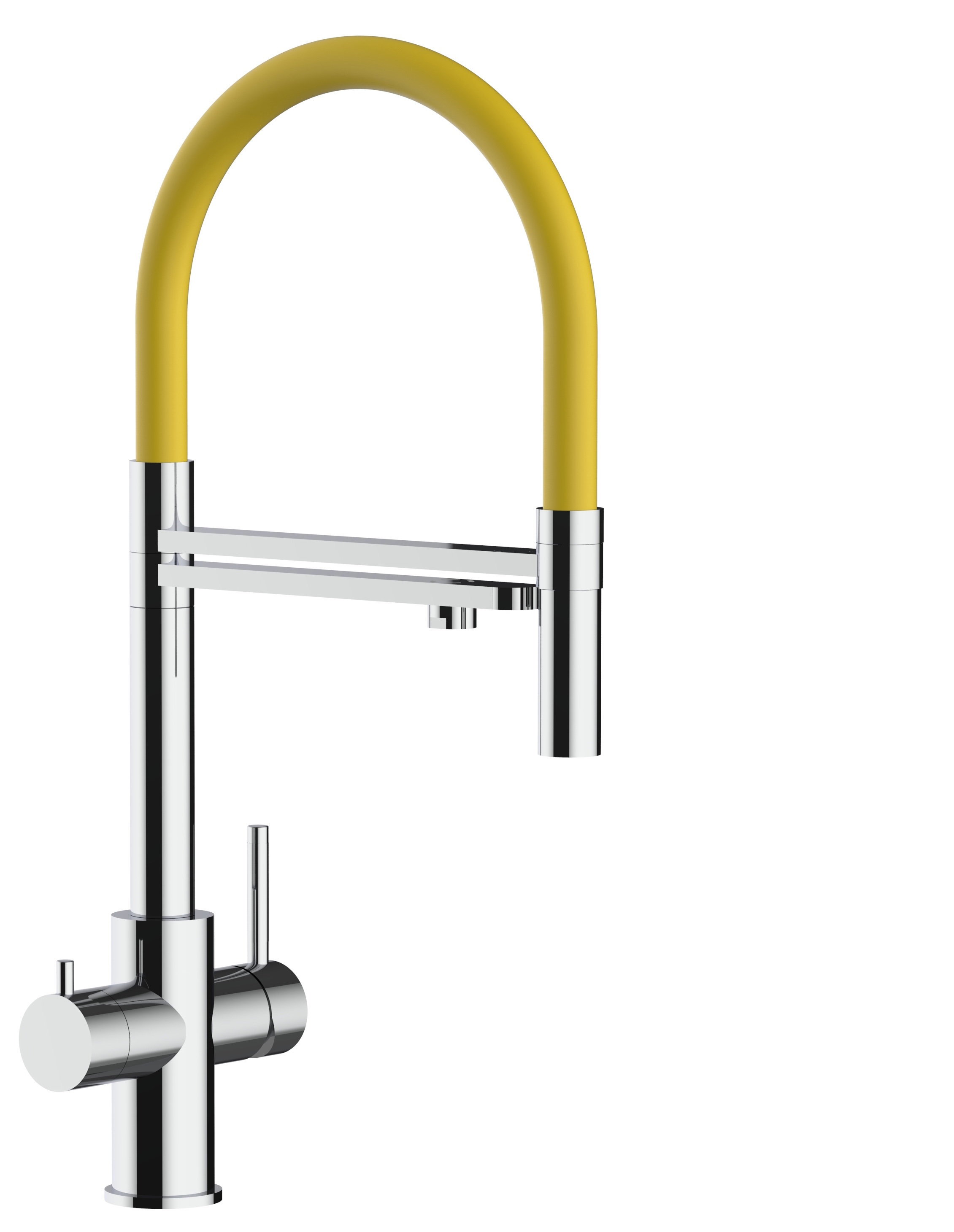 Grifo cocina 5 vías acero inox ducha 2 chorros amovible, pulido / amarillo