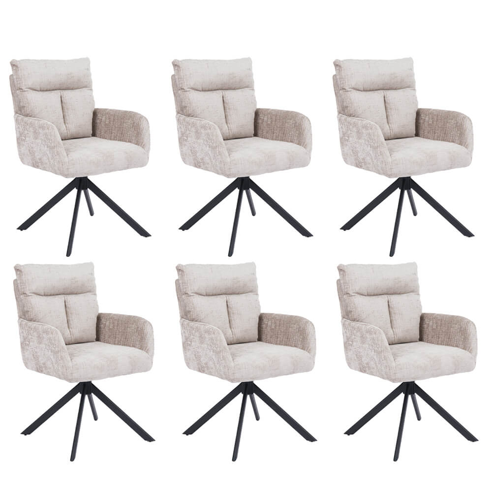 Silla de comedor aluna de chenilla con reposabrazos - lote de 6 beige