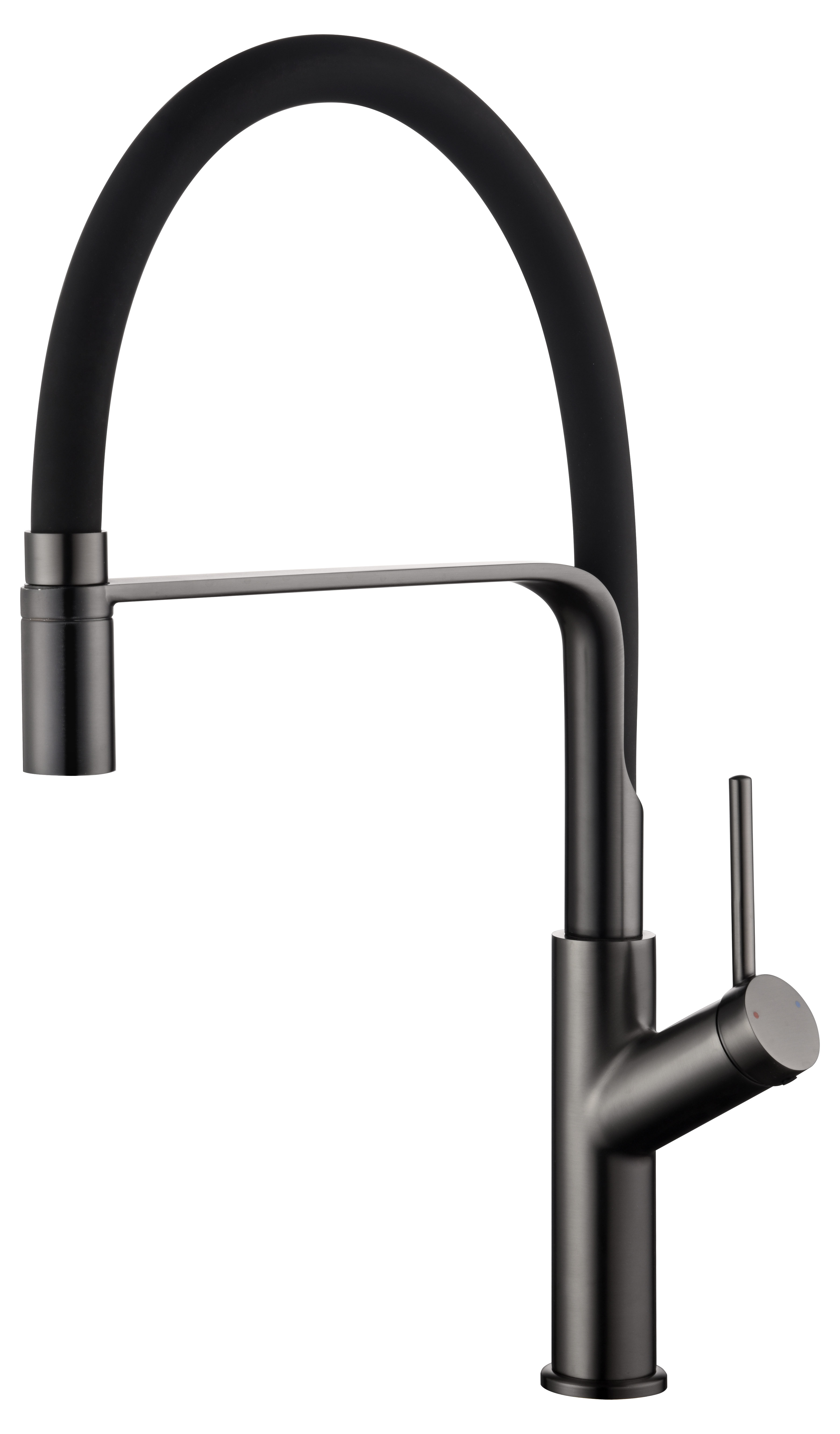 Valaz grifo cocina alto con caño flexible y giratorio monomando gun metal